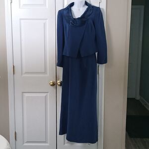 Talbots navy blue pure silk 2 pc formal dress wedding mother of the bride Sz 10P